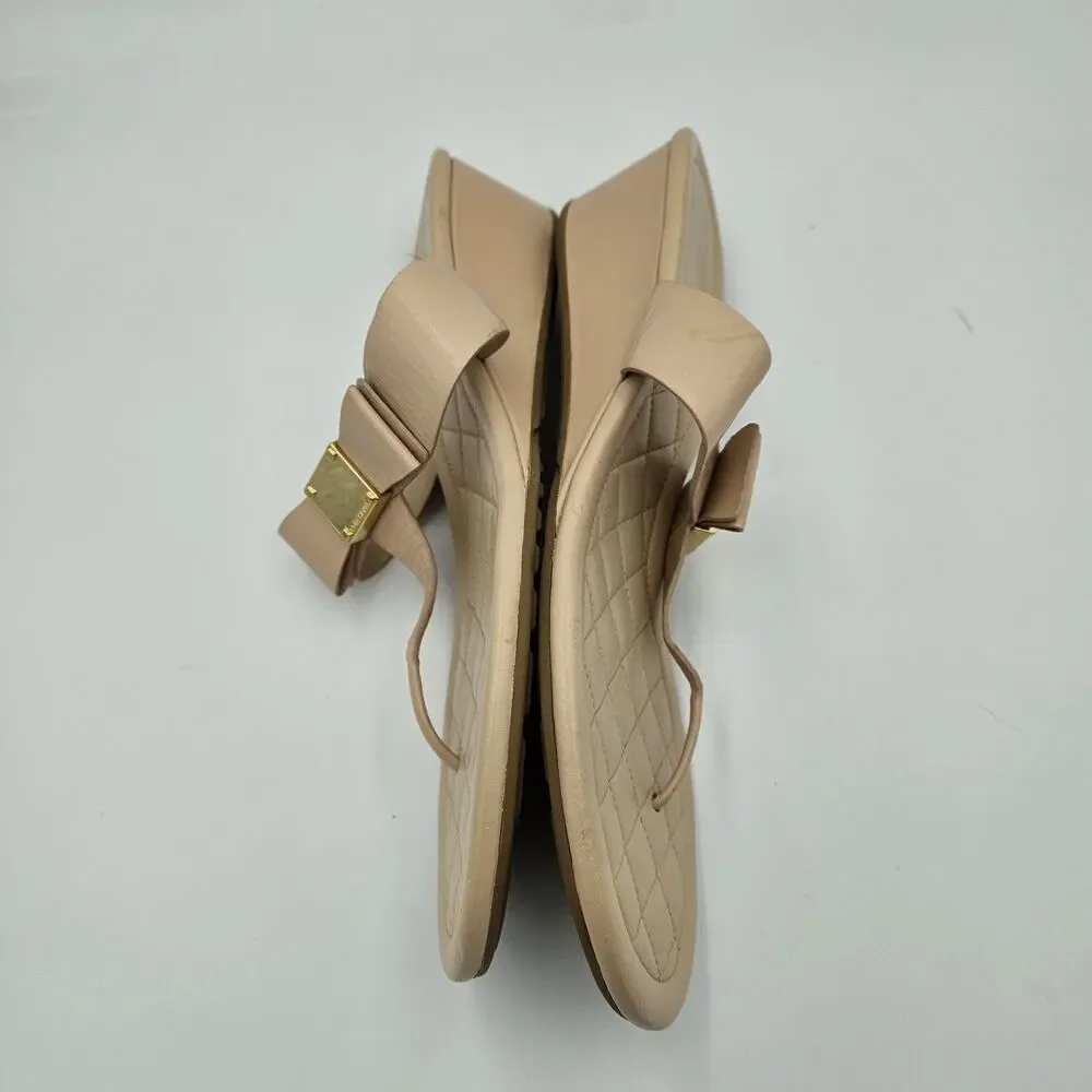 Cole Haan Tali Leather Bow Thong Sandals Beige Flip‎ Flop Summer Slide 10.5